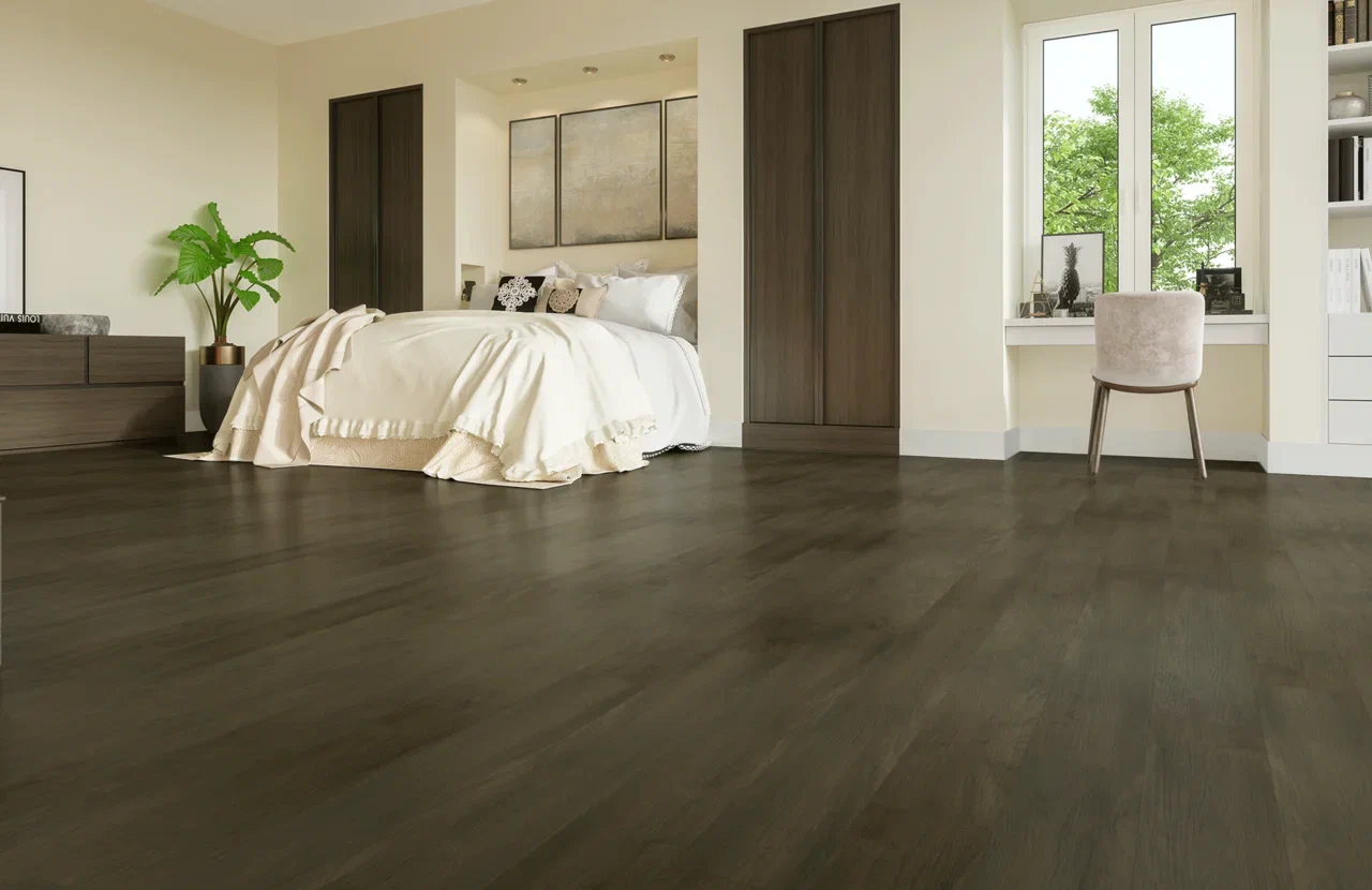 Кварцвиниловый SPC ламинат Home Expert Natural Орех классический 2178-04 1220×150×3,5 фото в интерьере